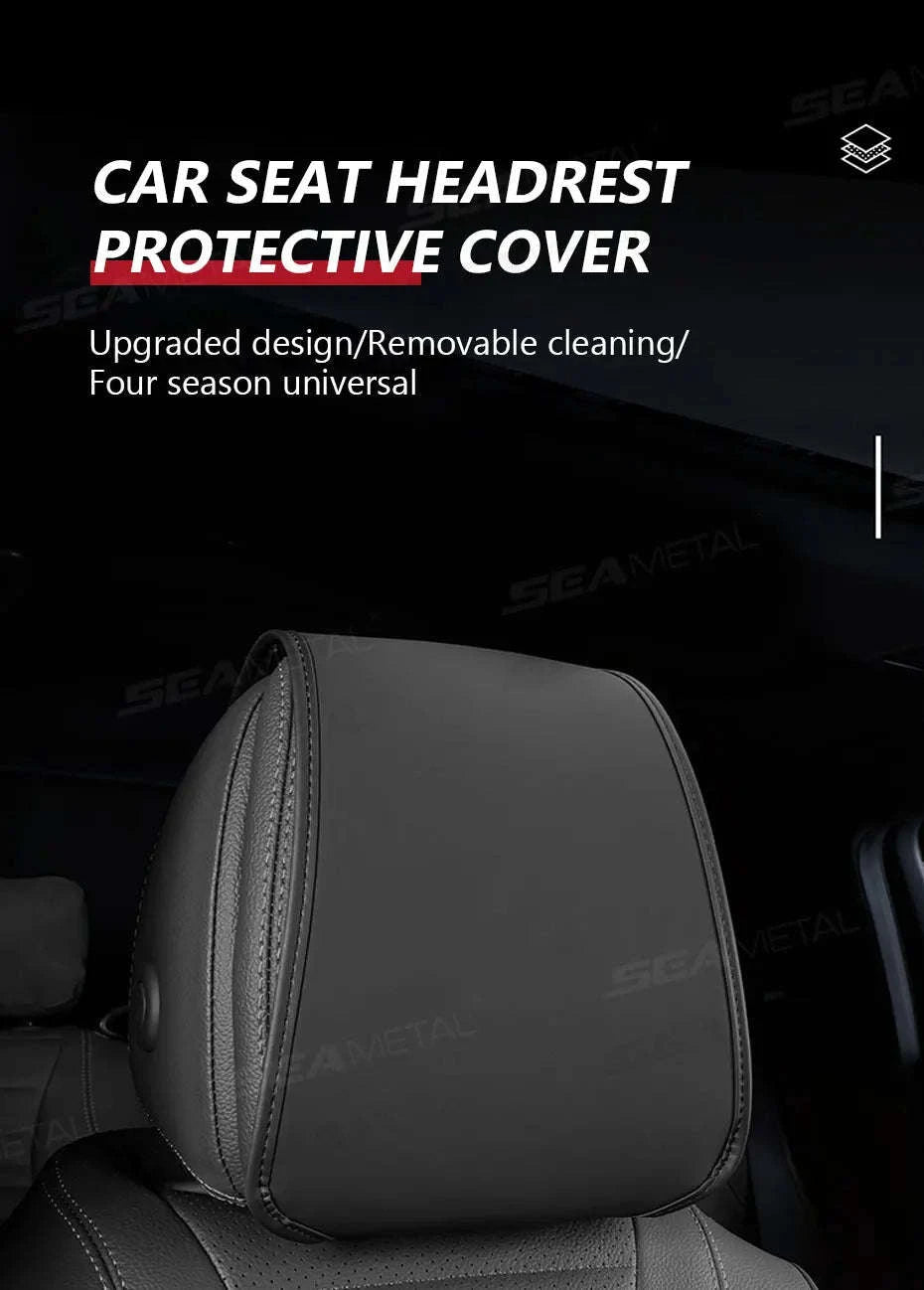 Car Headrest Cover Wear-Resistant Leatherette Protection-Brown 1pc