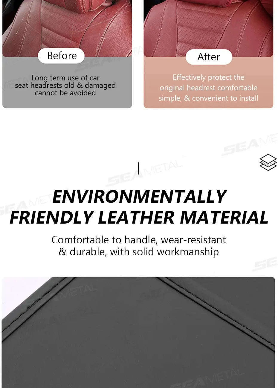 Car Headrest Cover Wear-Resistant Leatherette Protection-Brown 1pc