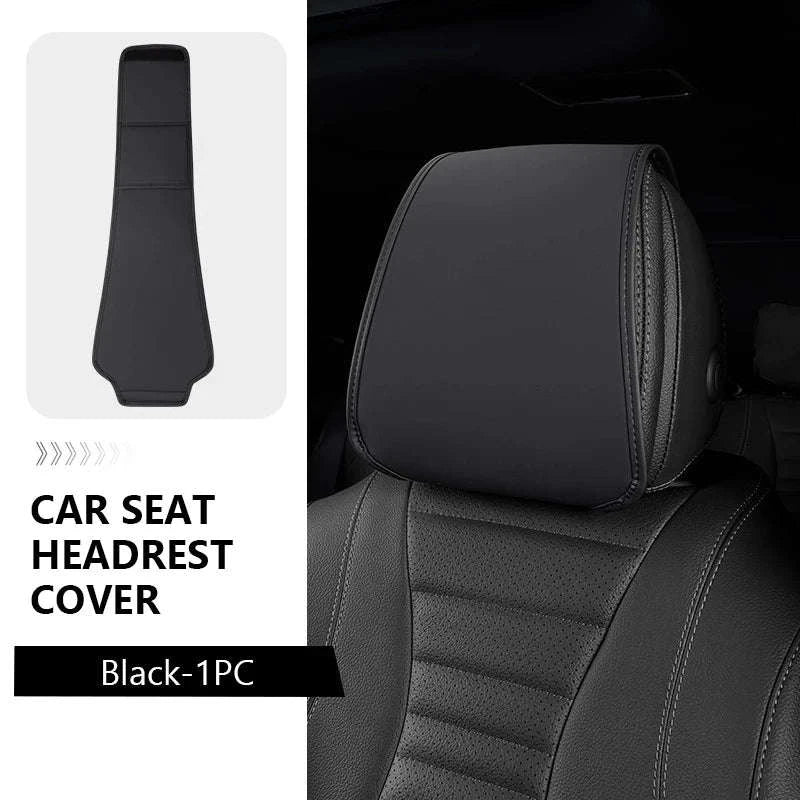 Car Headrest Cover Wear-Resistant Leatherette Protection-Brown 1pc