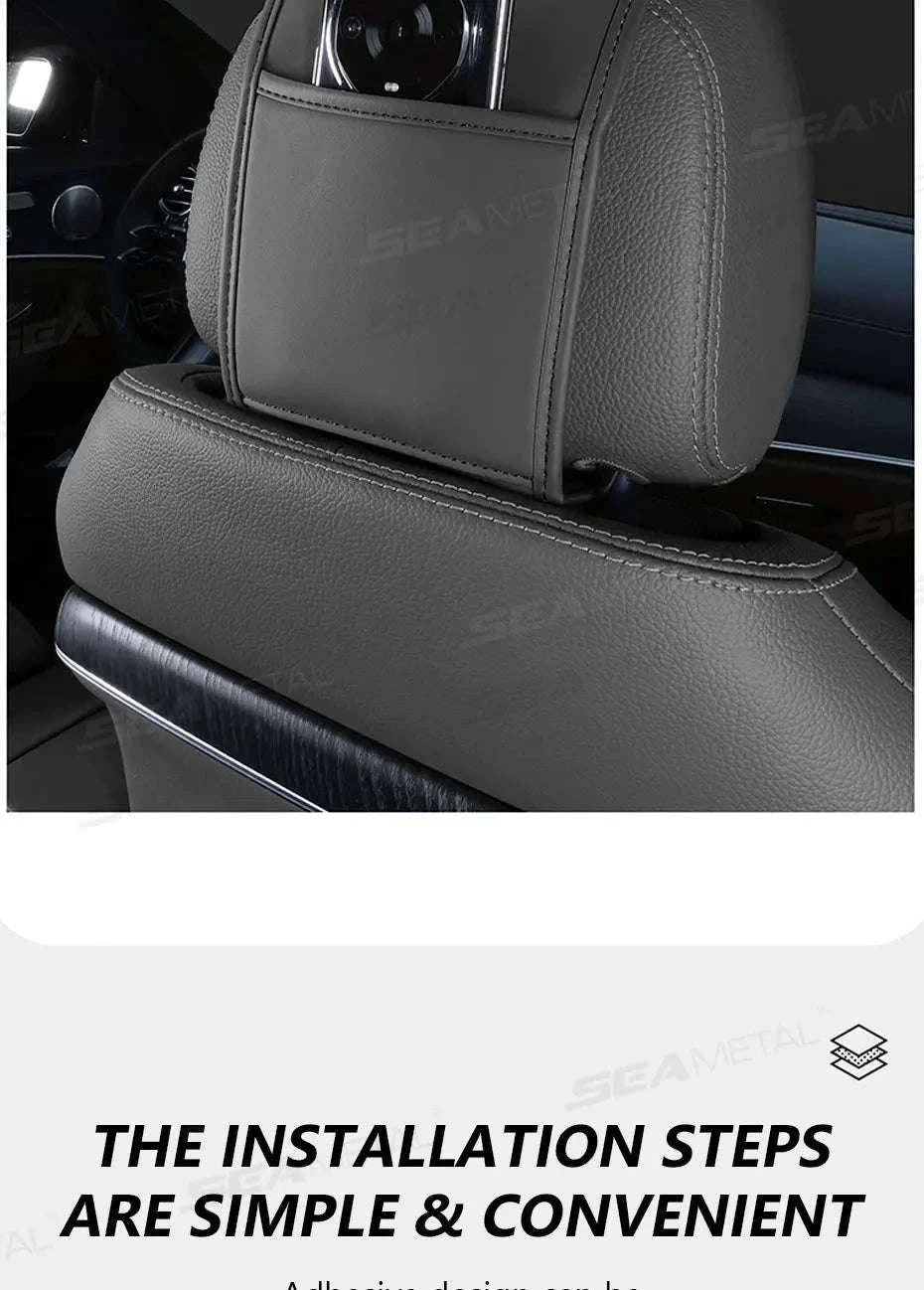 Car Headrest Cover Wear-Resistant Leatherette Protection-Brown 1pc