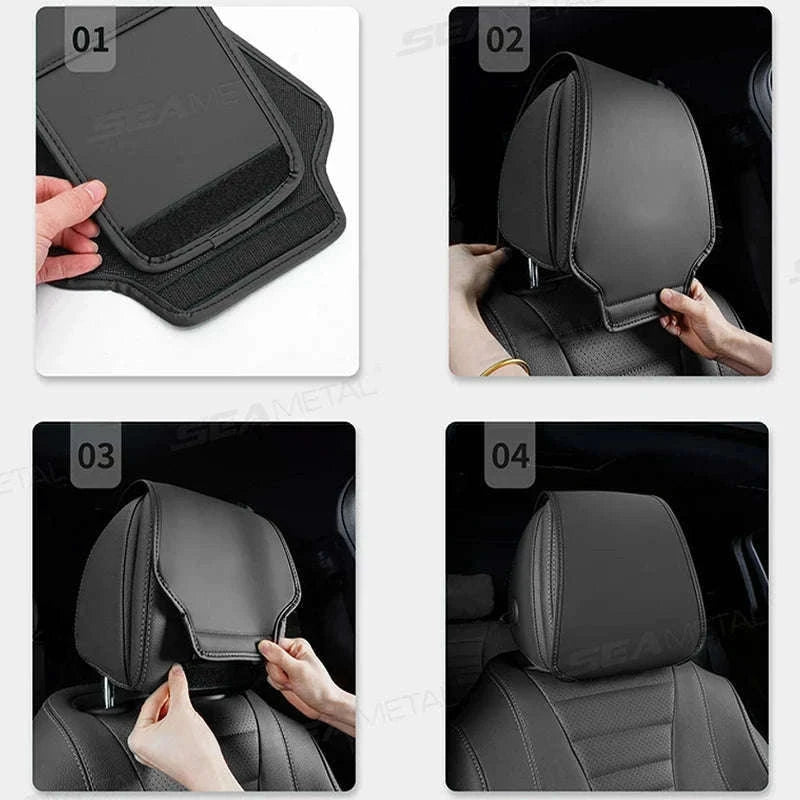 Car Headrest Cover Wear-Resistant Leatherette Protection-Brown 1pc