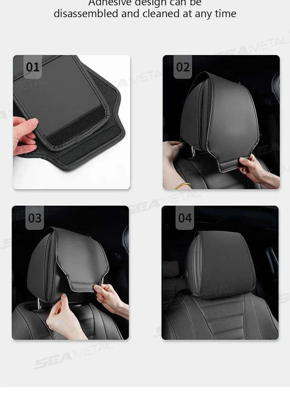 Car Headrest Cover Wear-Resistant Leatherette Protection-Brown 1pc