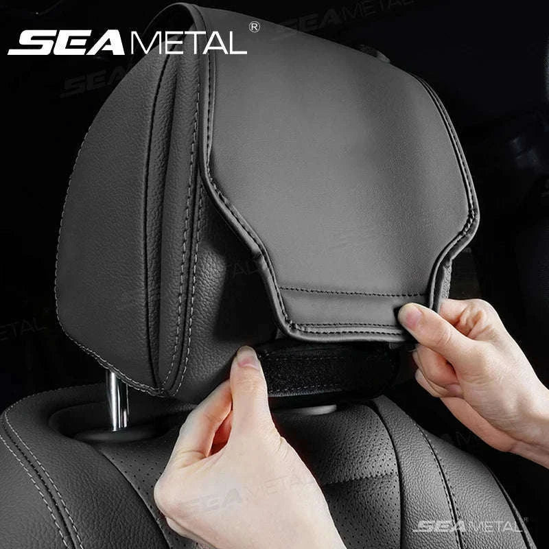 Car Headrest Cover Wear-Resistant Leatherette Protection-Brown 1pc