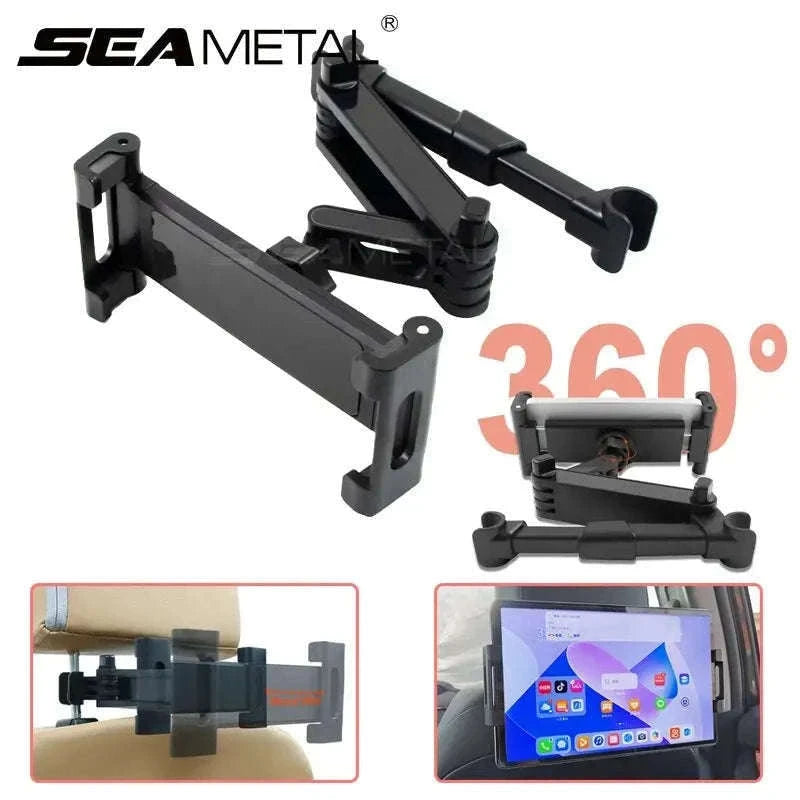 Car Headrest Tablet Holder 360-Degree Rotation Universal 4.7-12.9 Inch Tablet Phone Mount-Black