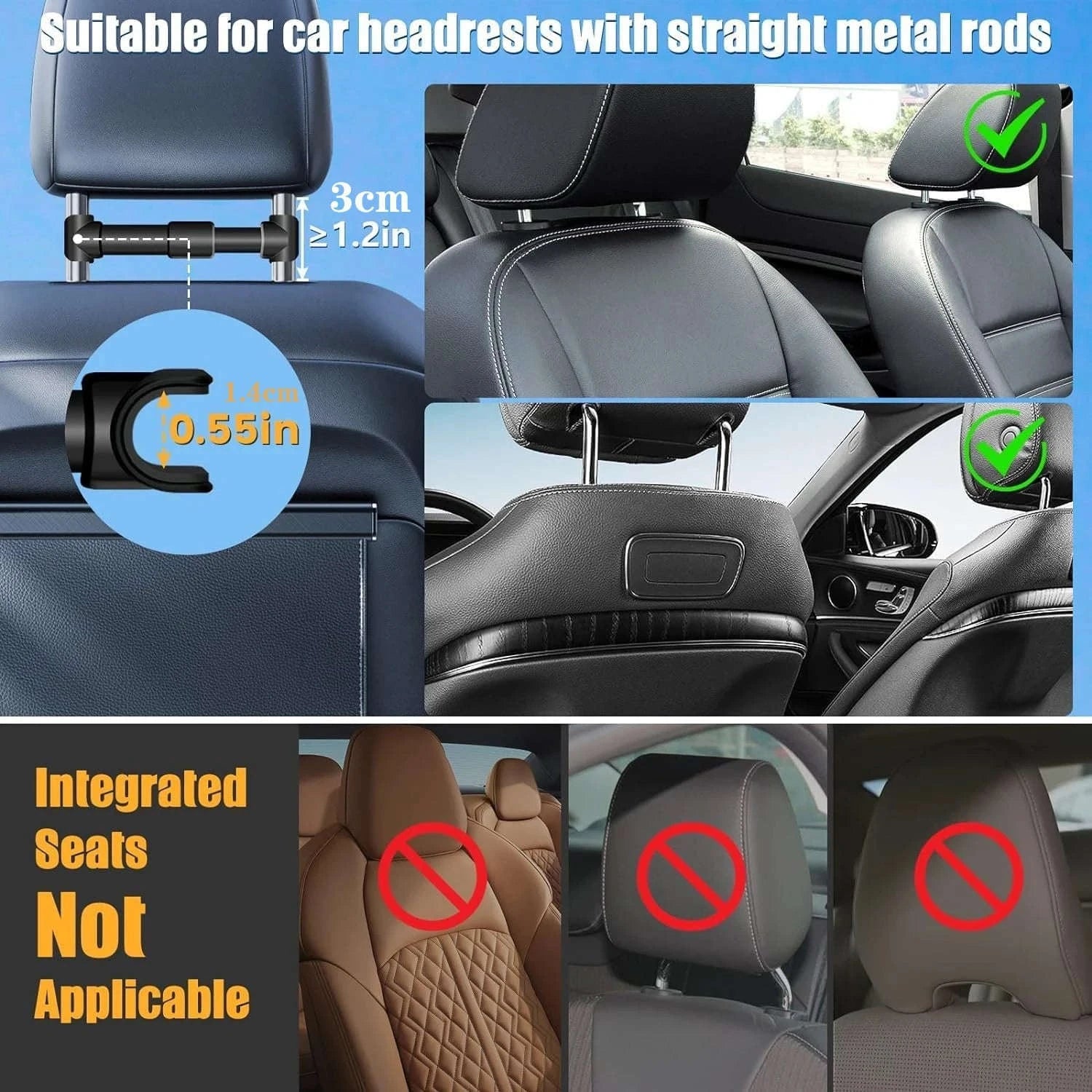 Car Headrest Tablet Holder for 4.5-12.9 Inch Devices-Red