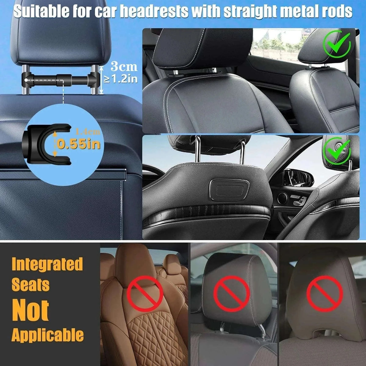 Car Headrest Tablet Holder for 4.5-12.9 Inch Devices-Red