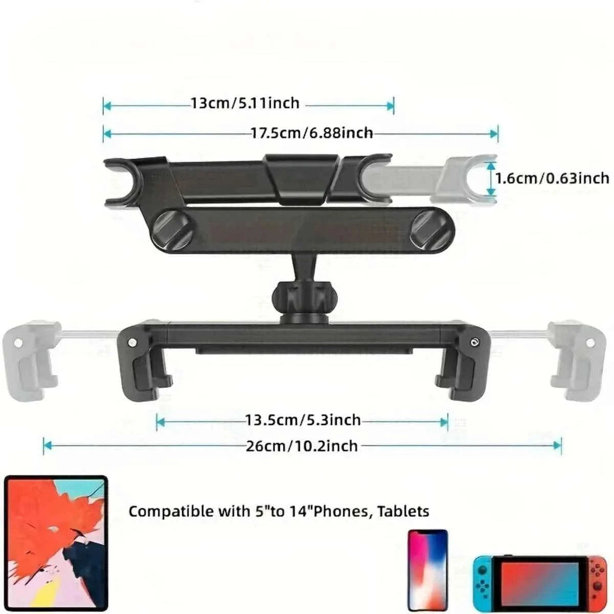 Car Headrest Tablet Holder for 4.5-12.9 Inch Devices-Red