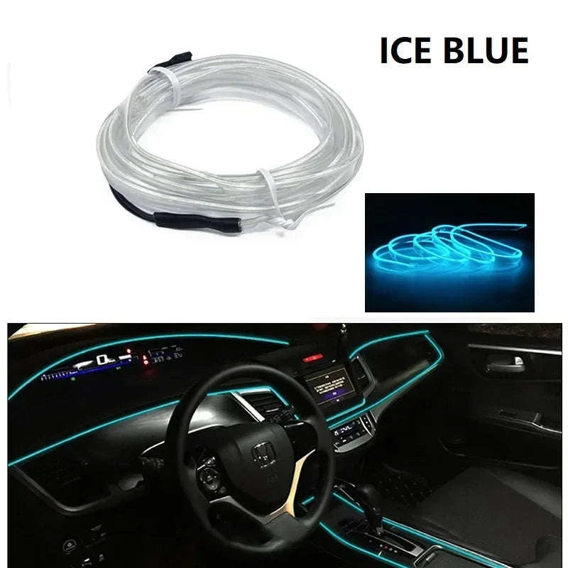 Car Interior Decorative Light Strips – EL Ambient Glow Wire-Ice blue / 5M / 3V Battery Box