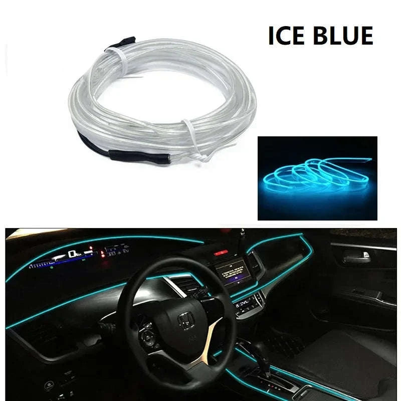 Car Interior Decorative Light Strips – EL Ambient Glow Wire-Ice blue / 5M / 3V Battery Box