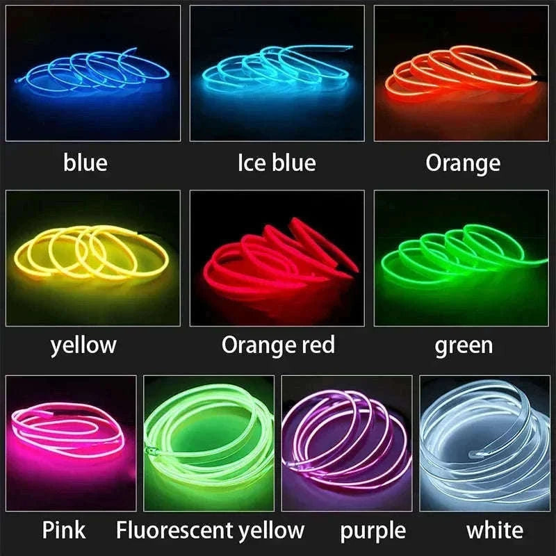 Car Interior Decorative Light Strips for Custom Ambient Glow-Ice blue / 5M / 3V Battery Box