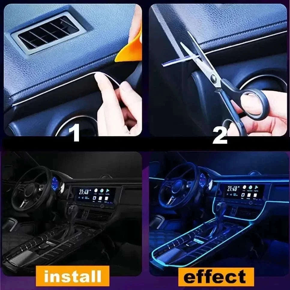 Car Interior Decorative Light Strips for Custom Ambient Glow-Ice blue / 5M / 3V Battery Box