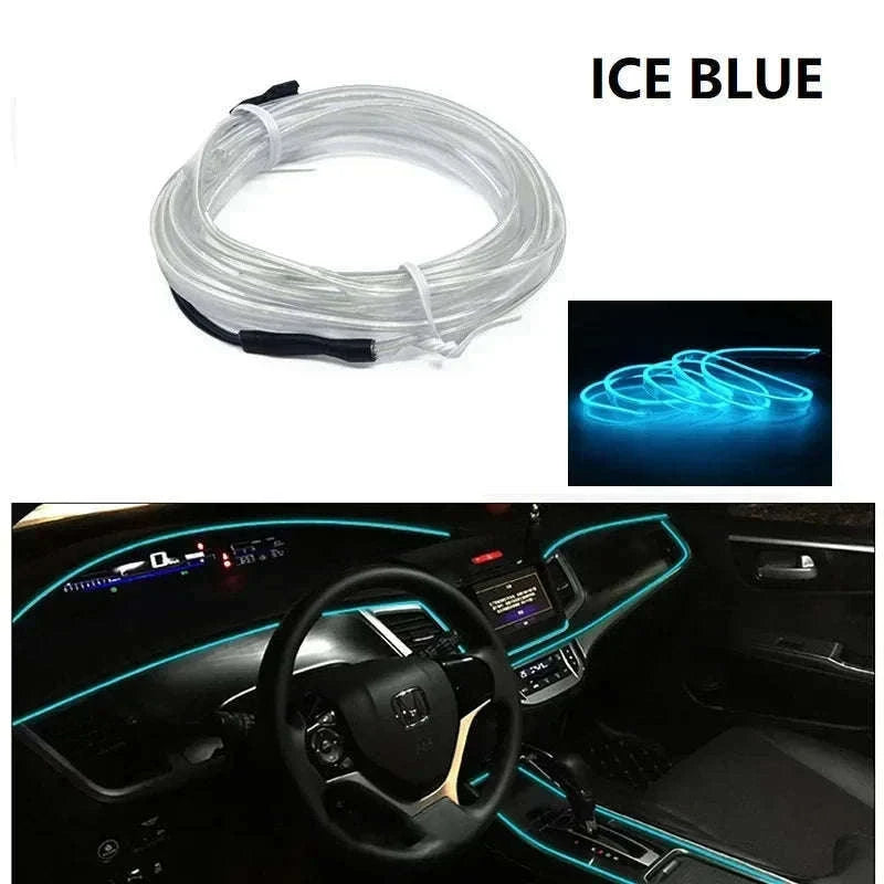 Car Interior Decorative Light Strips for Custom Ambient Glow-Ice blue / 5M / 3V Battery Box