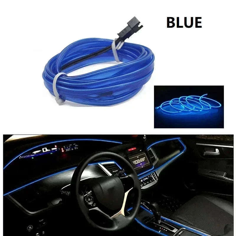 Car Interior Decorative Light Strips for Custom Ambient Glow-Ice blue / 5M / 3V Battery Box