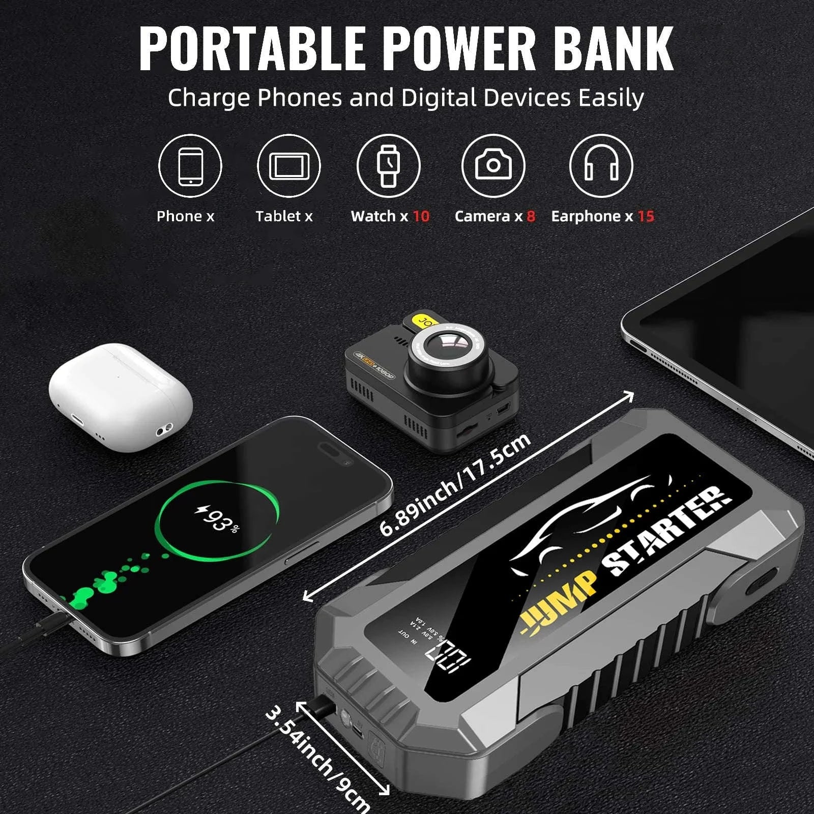 Car Jump Starter 7000A 29800mAh Battery Pack for 12V Cars-United States