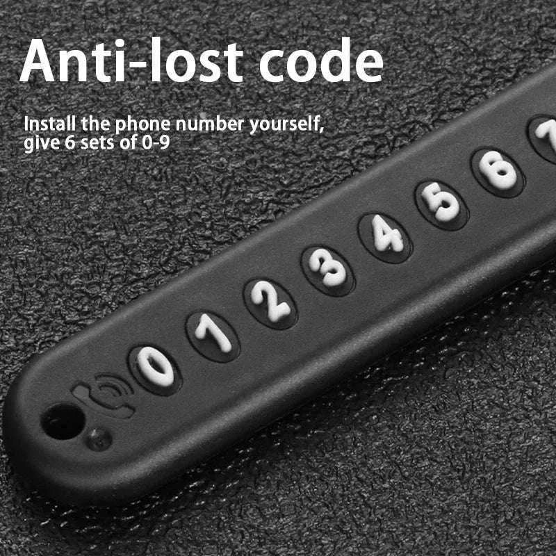 Car Key Ring with Phone Number Plate and Braided Rope-Black