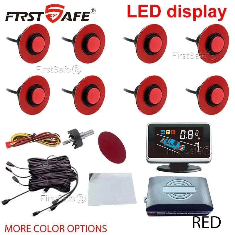 Car Parking Sensor System with LED Display & Voice Alerts Kit-094-BK-8-16MM / English-Turkish