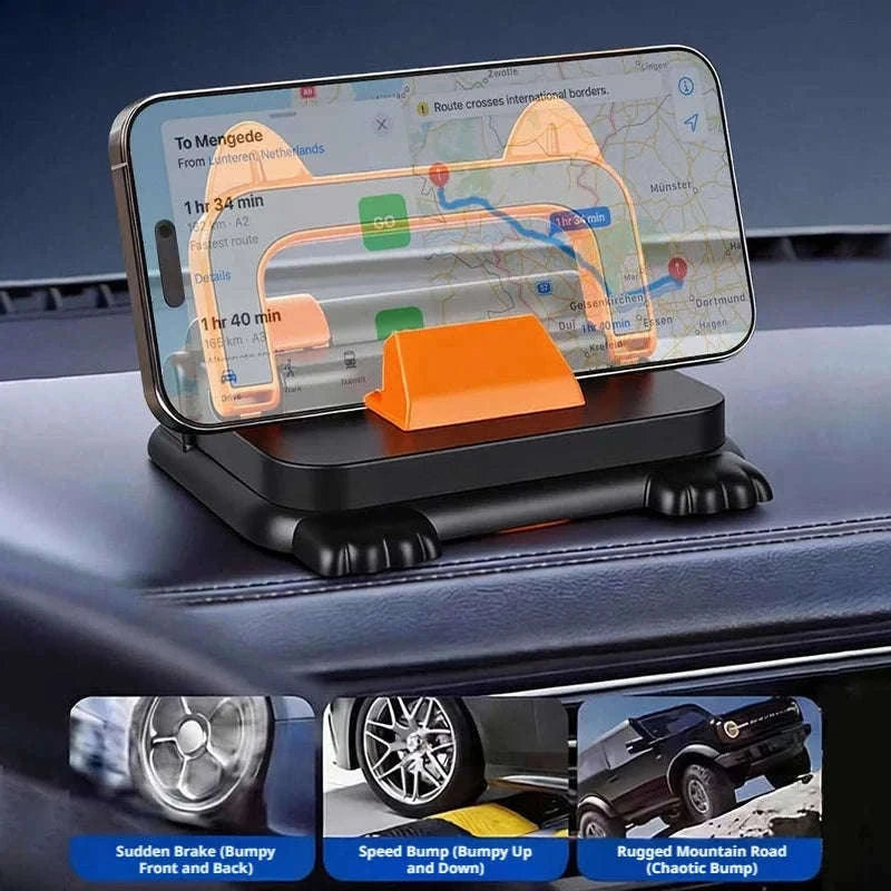 Car Phone Holder Dashboard Mount with Auto Lock and Silicone Grip-Black