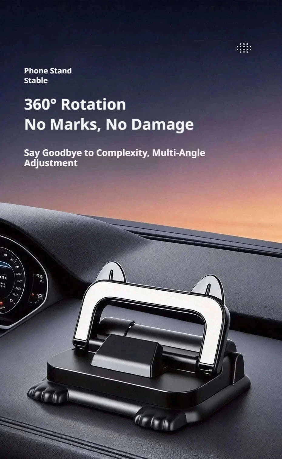 Car Phone Holder Dashboard Mount with Auto Lock and Silicone Grip-Black