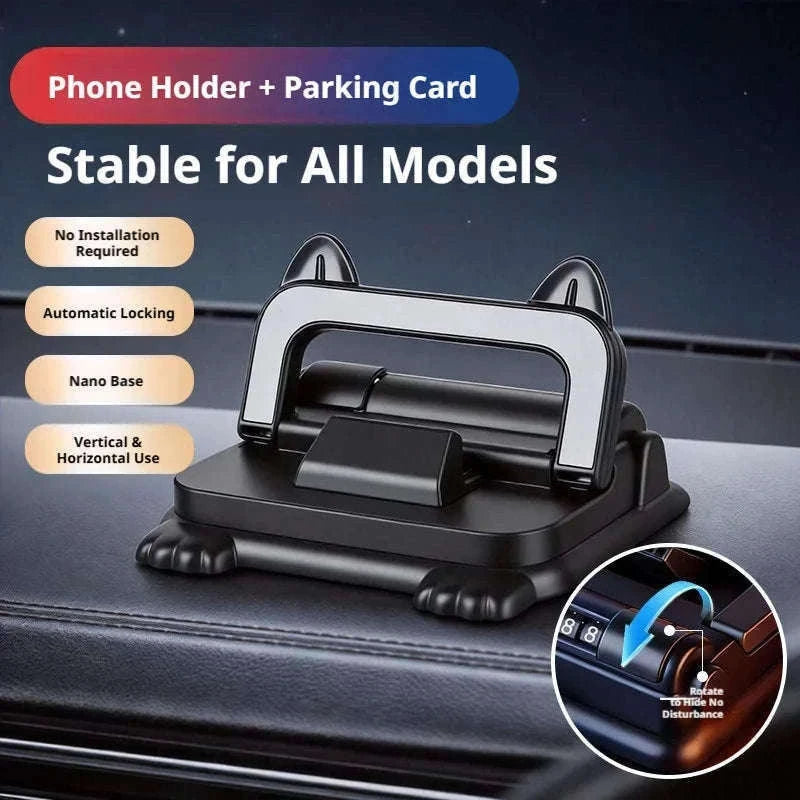 Car Phone Holder Dashboard Mount with Auto Lock and Silicone Grip-Black