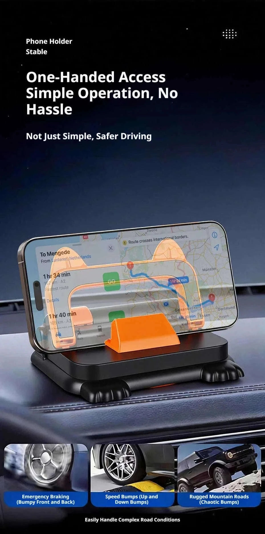 Car Phone Holder Dashboard Mount with Auto Lock and Silicone Grip-Black