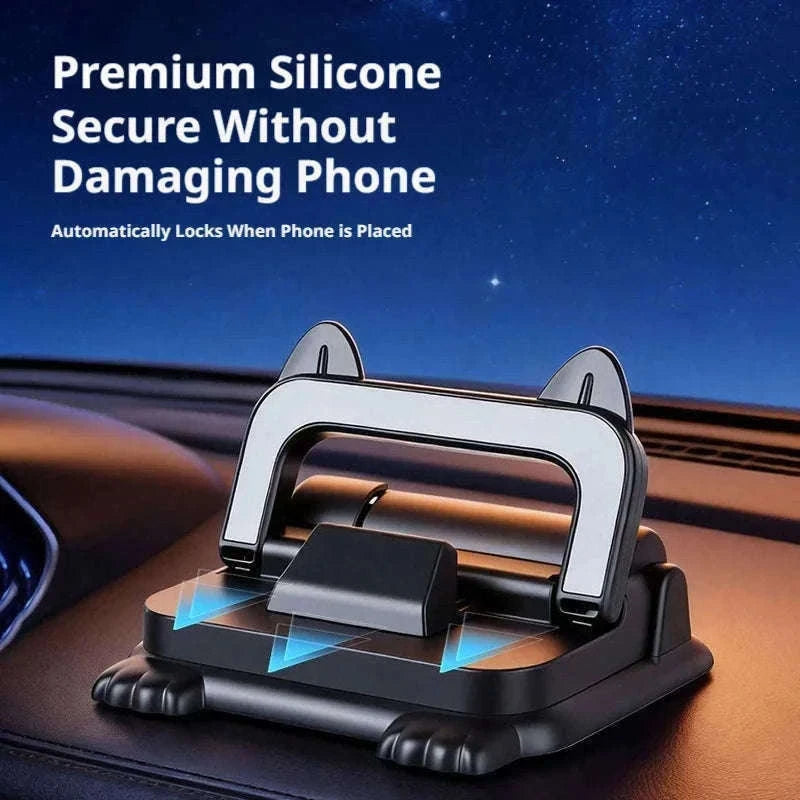 Car Phone Holder Dashboard Mount with Auto Lock and Silicone Grip-Black