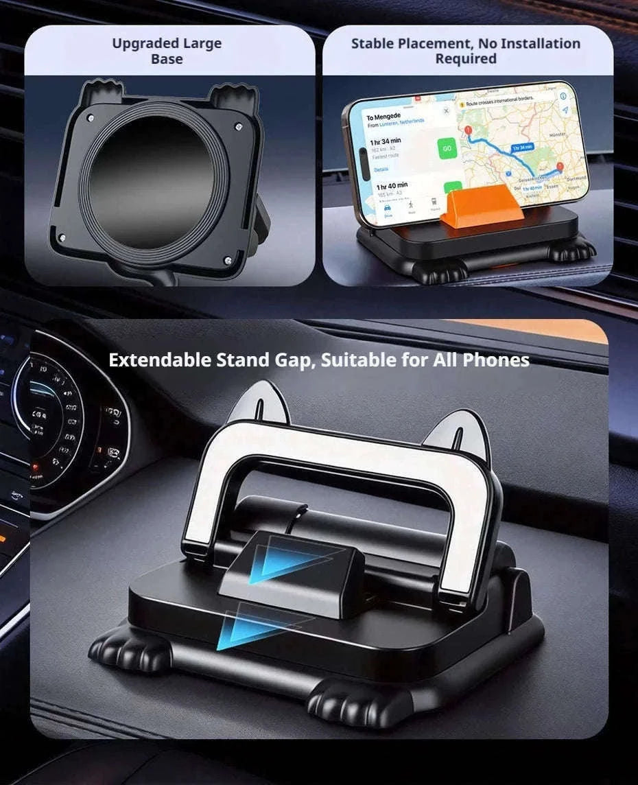 Car Phone Holder Dashboard Mount with Auto Lock and Silicone Grip-Black