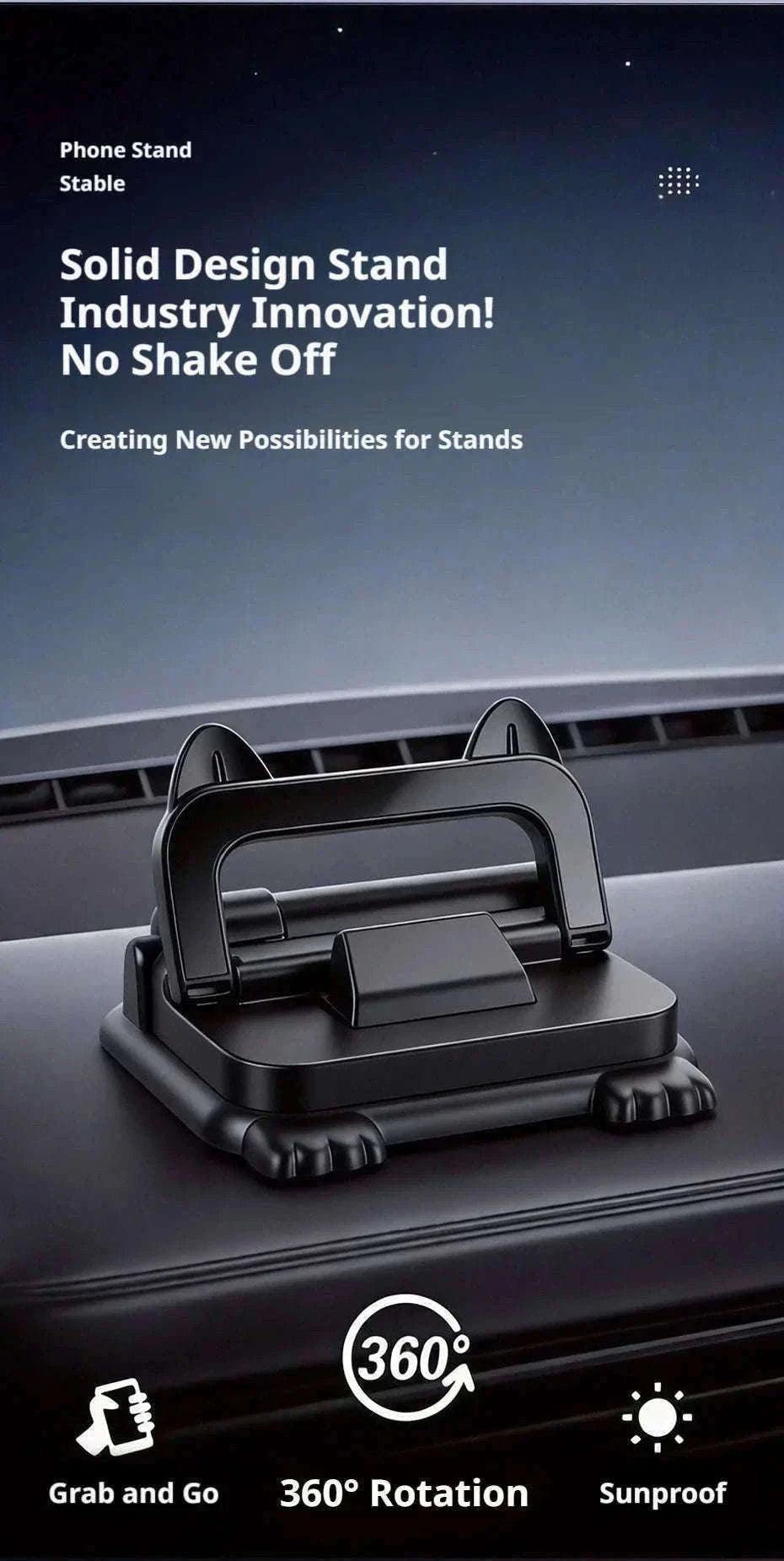 Car Phone Holder Dashboard Mount with Auto Lock and Silicone Grip-Black