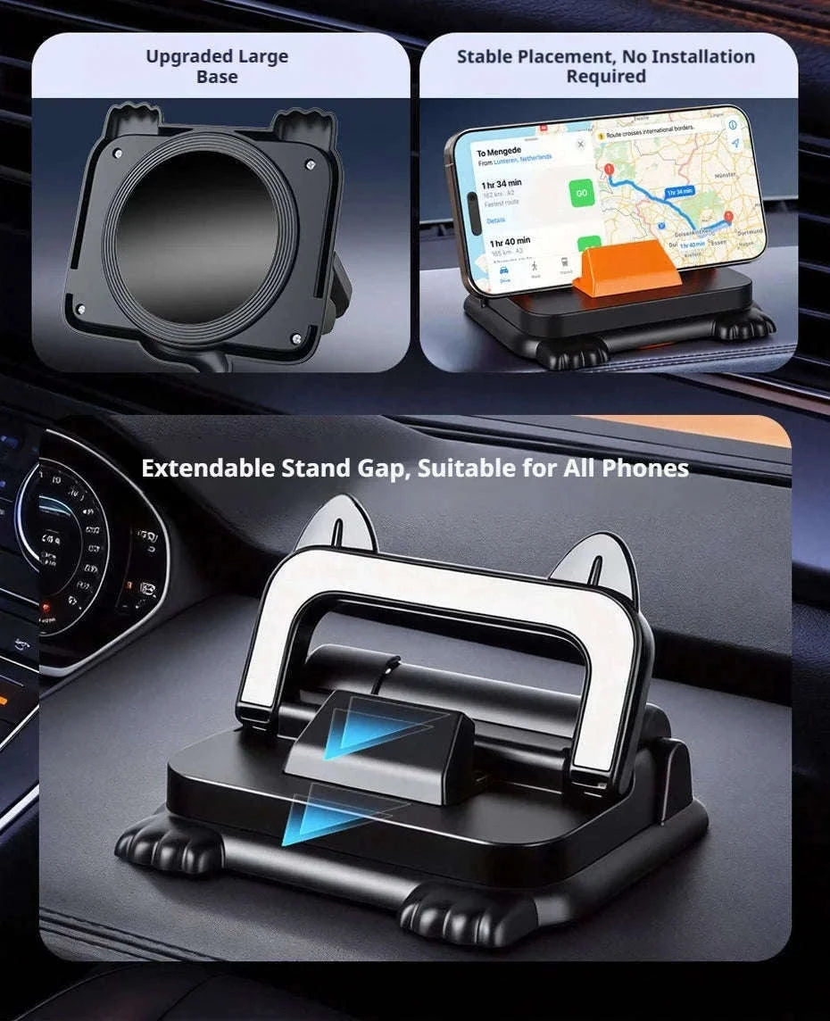 Car Phone Holder Dashboard Mount with Auto Lock and Silicone Grip-Black