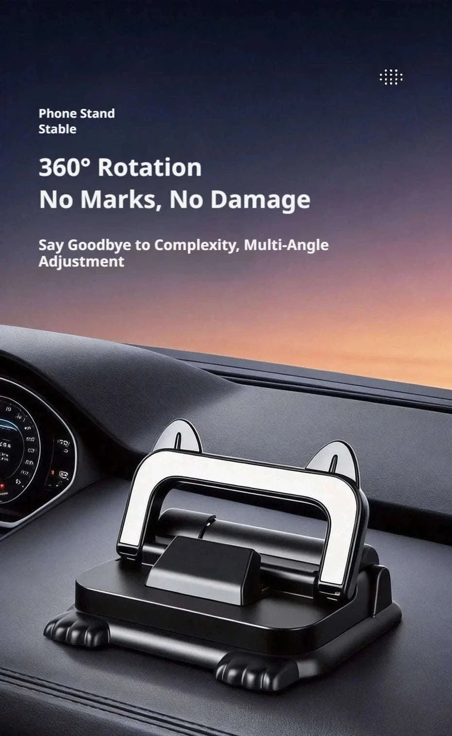 Car Phone Holder Dashboard Mount with Auto Lock and Silicone Grip-Black