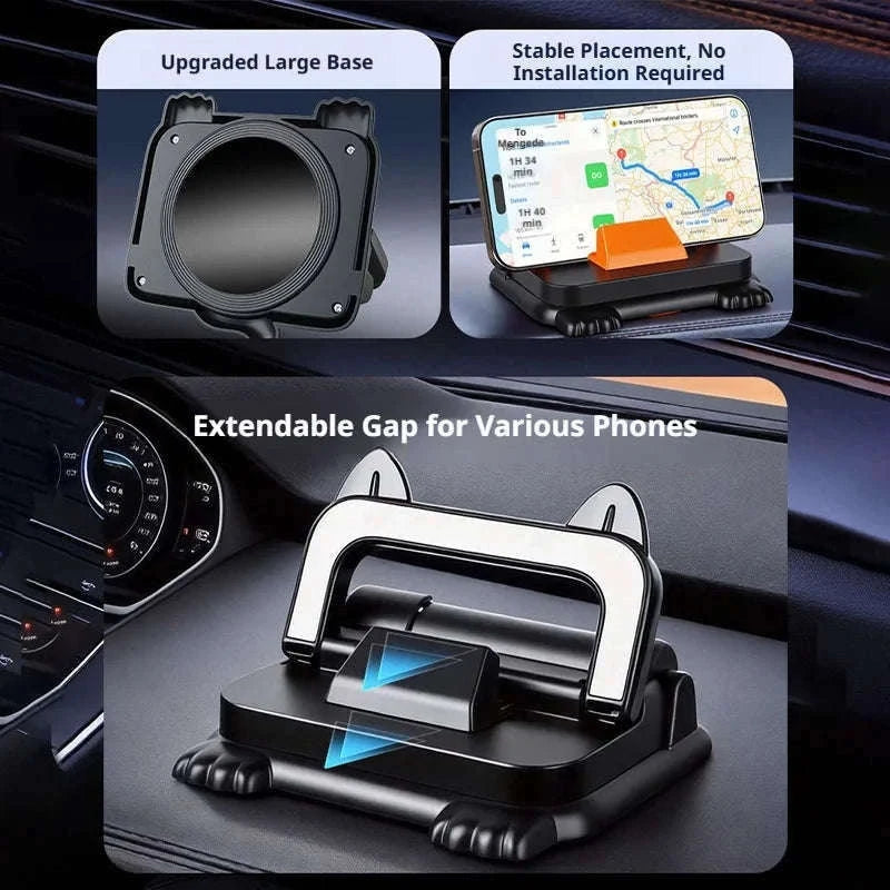 Car Phone Holder Dashboard Mount with Auto Lock and Silicone Grip-Black