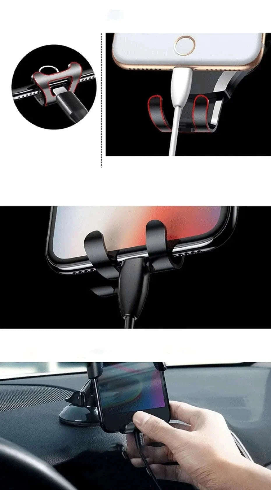 Car Phone Holder with Auto Lock Suction Mount & 360° Rotation-Black