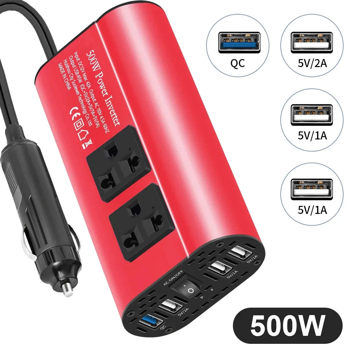 Car Power Inverter 12V to 220V with 3 USB Ports and European Socket-400W-BLACK