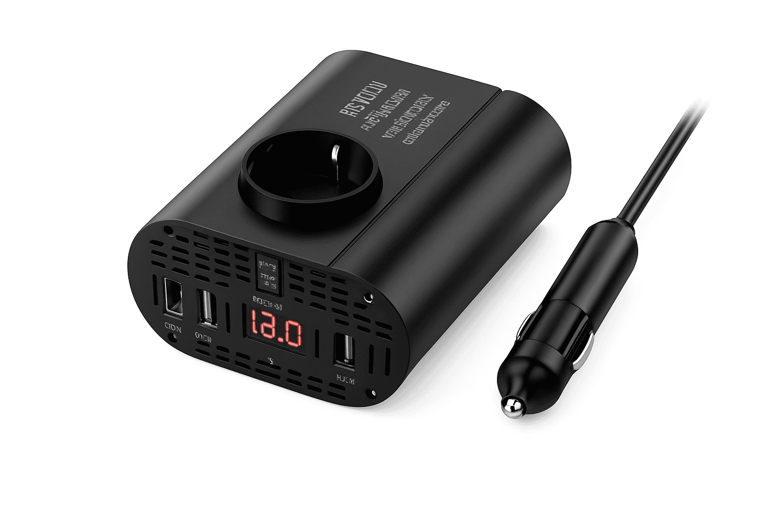 Car Power Inverter 12V to 220V with 3 USB Ports and European Socket-400W-BLACK