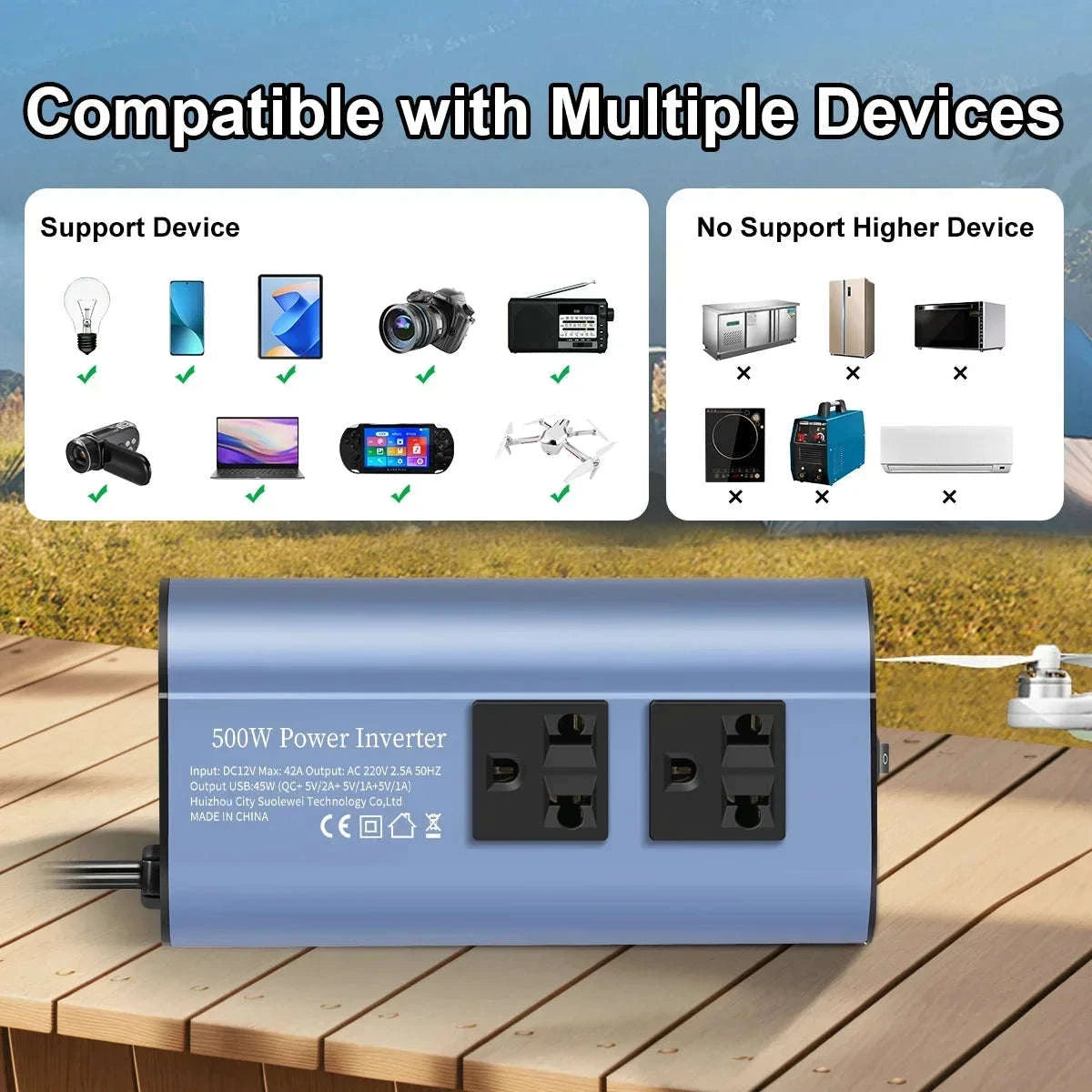 Car Power Inverter 12V to 220V with 3 USB Ports and European Socket-400W-BLACK