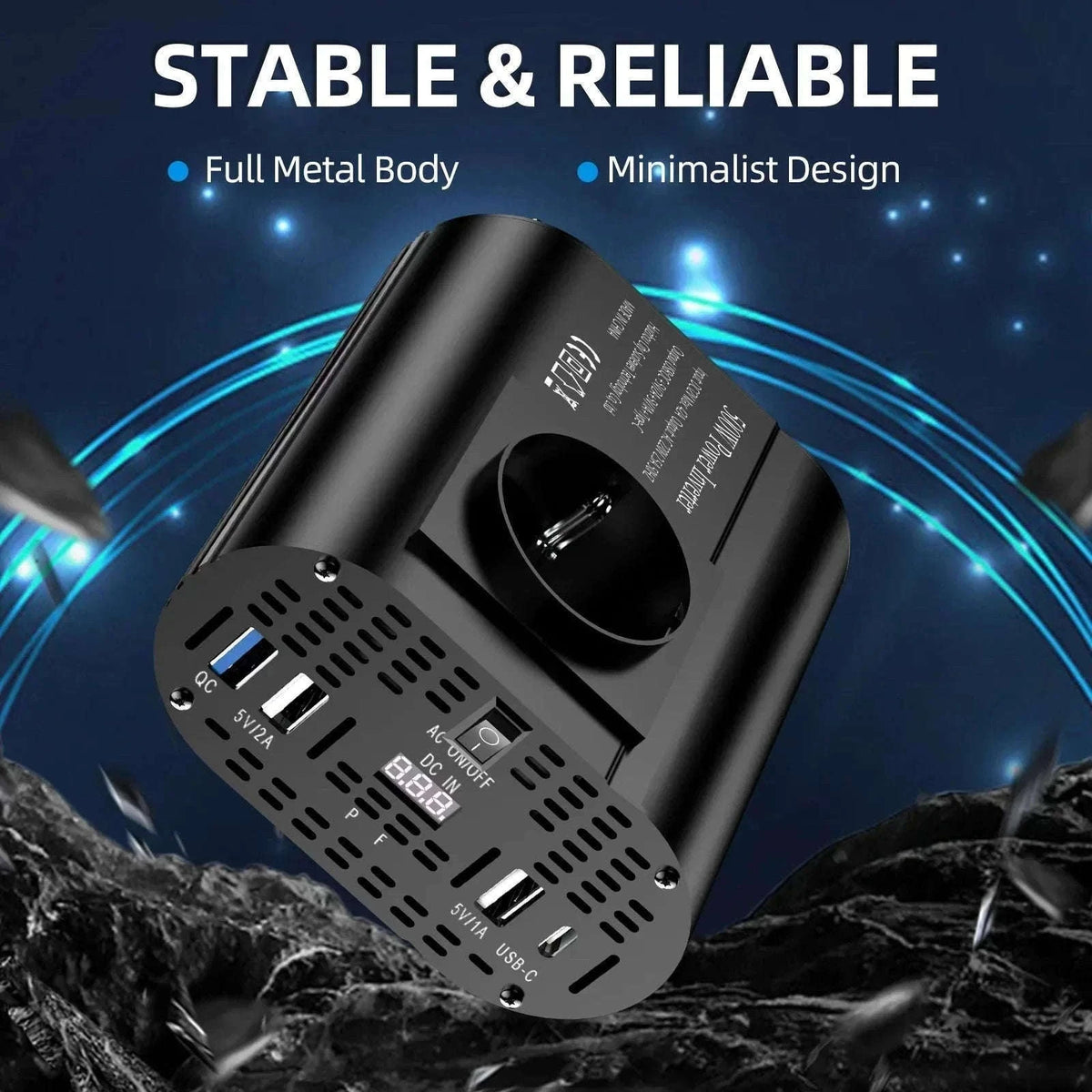 Car Power Inverter 12V to 220V with 3 USB Ports and European Socket-400W-BLACK