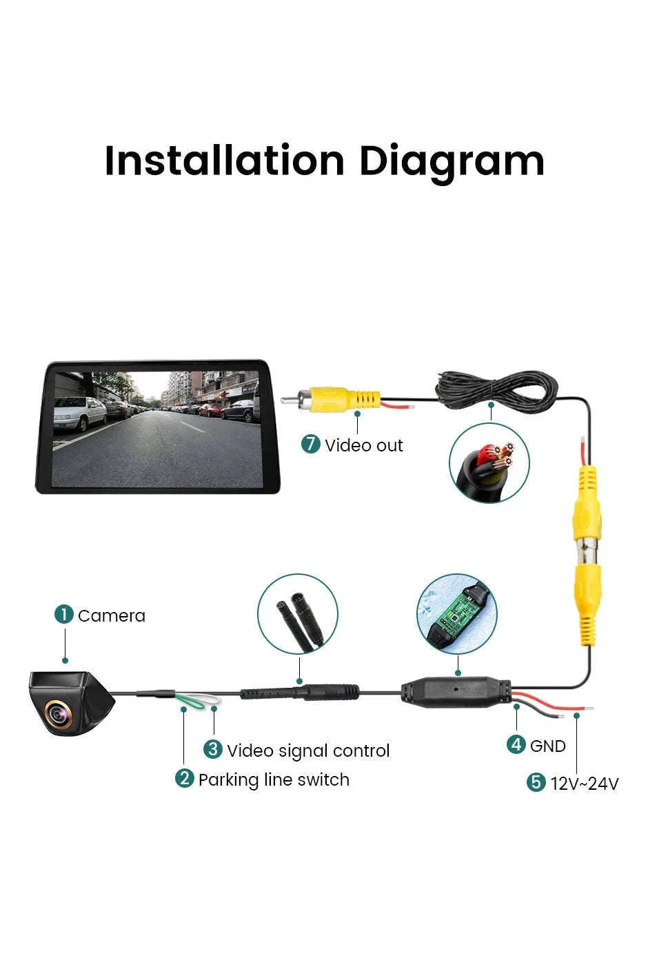 Car Rear View Camera 170° Night Vision Wired Parking Camera-Silver-CVBS-AHD720P