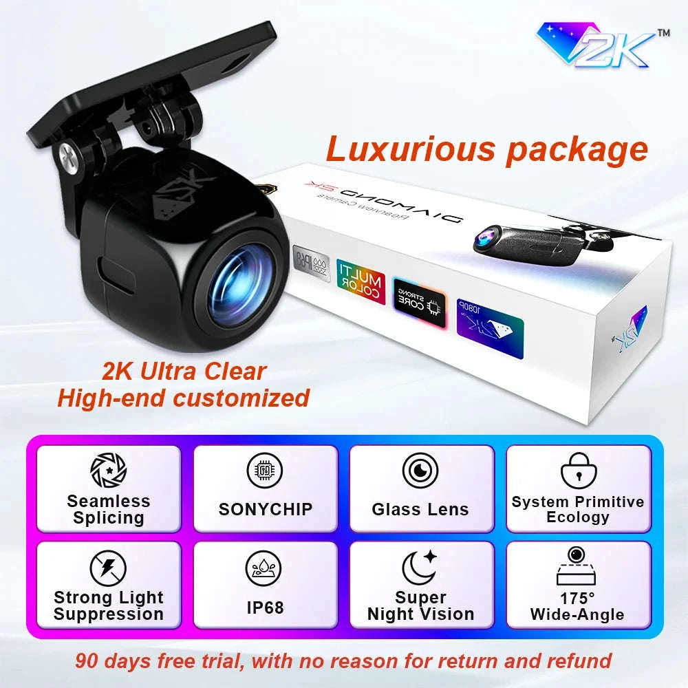 Car Rear View Camera 200° AHD 1080P Night Vision-Real 2k Utral clear