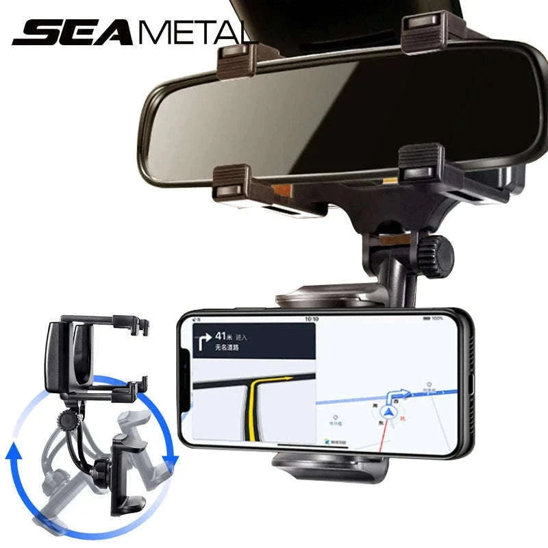 Car Rearview Mirror Phone Holder Stable Anti-Shake 360-Degree Rotation-Option A