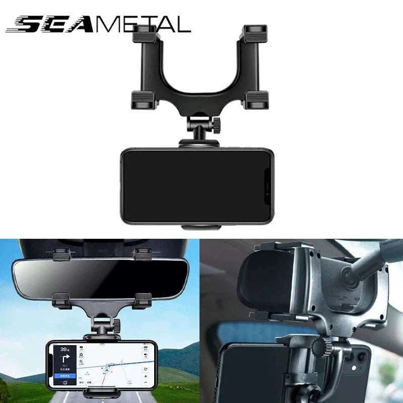 Car Rearview Mirror Phone Holder Stable Anti-Shake 360-Degree Rotation-Option A