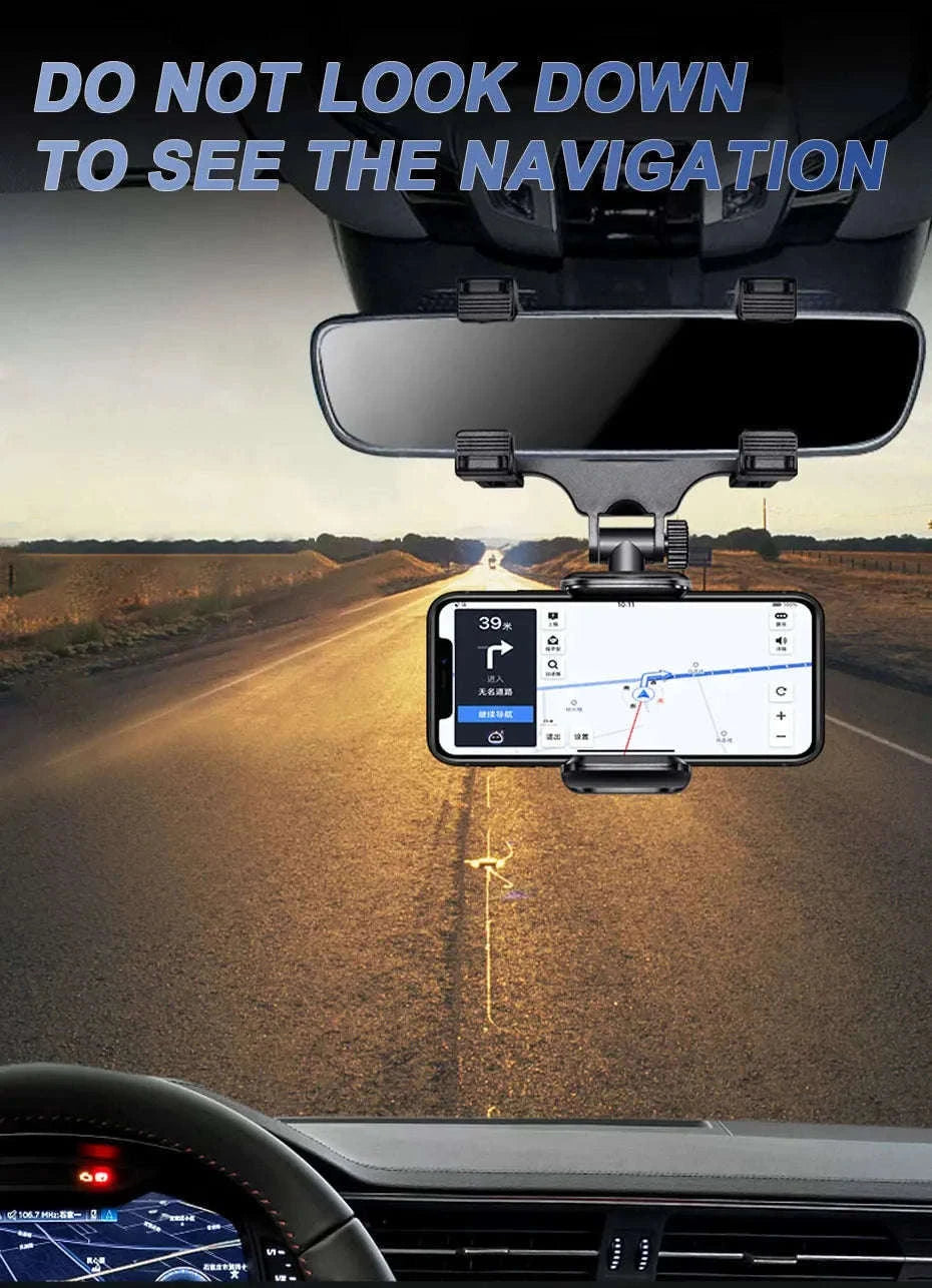 Car Rearview Mirror Phone Holder Stable Anti-Shake 360-Degree Rotation-Option A