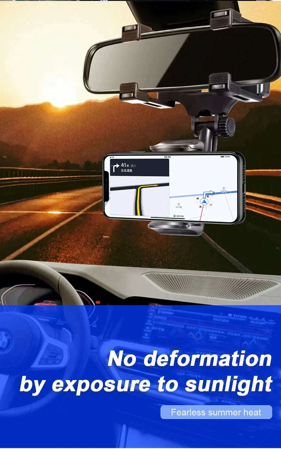 Car Rearview Mirror Phone Holder Stable Anti-Shake 360-Degree Rotation-Option A