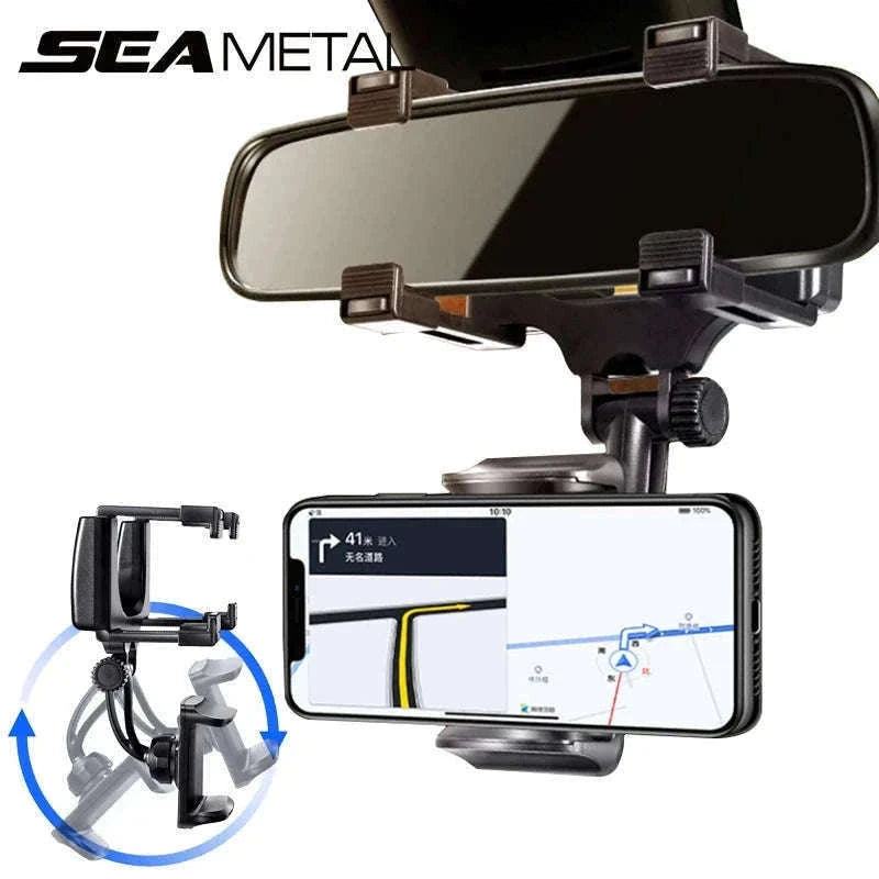 Car Rearview Mirror Phone Holder Stable Anti-Shake 360-Degree Rotation-Option A