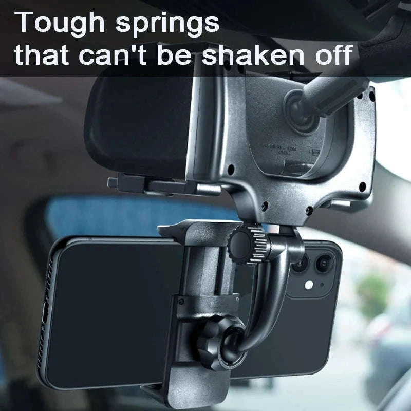 Car Rearview Mirror Phone Holder Stable Anti-Shake 360-Degree Rotation-Option A