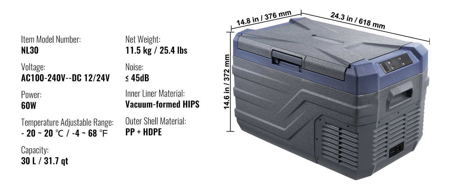 Portable Car Refrigerator with Single or Dual Zone and Bluetooth Control