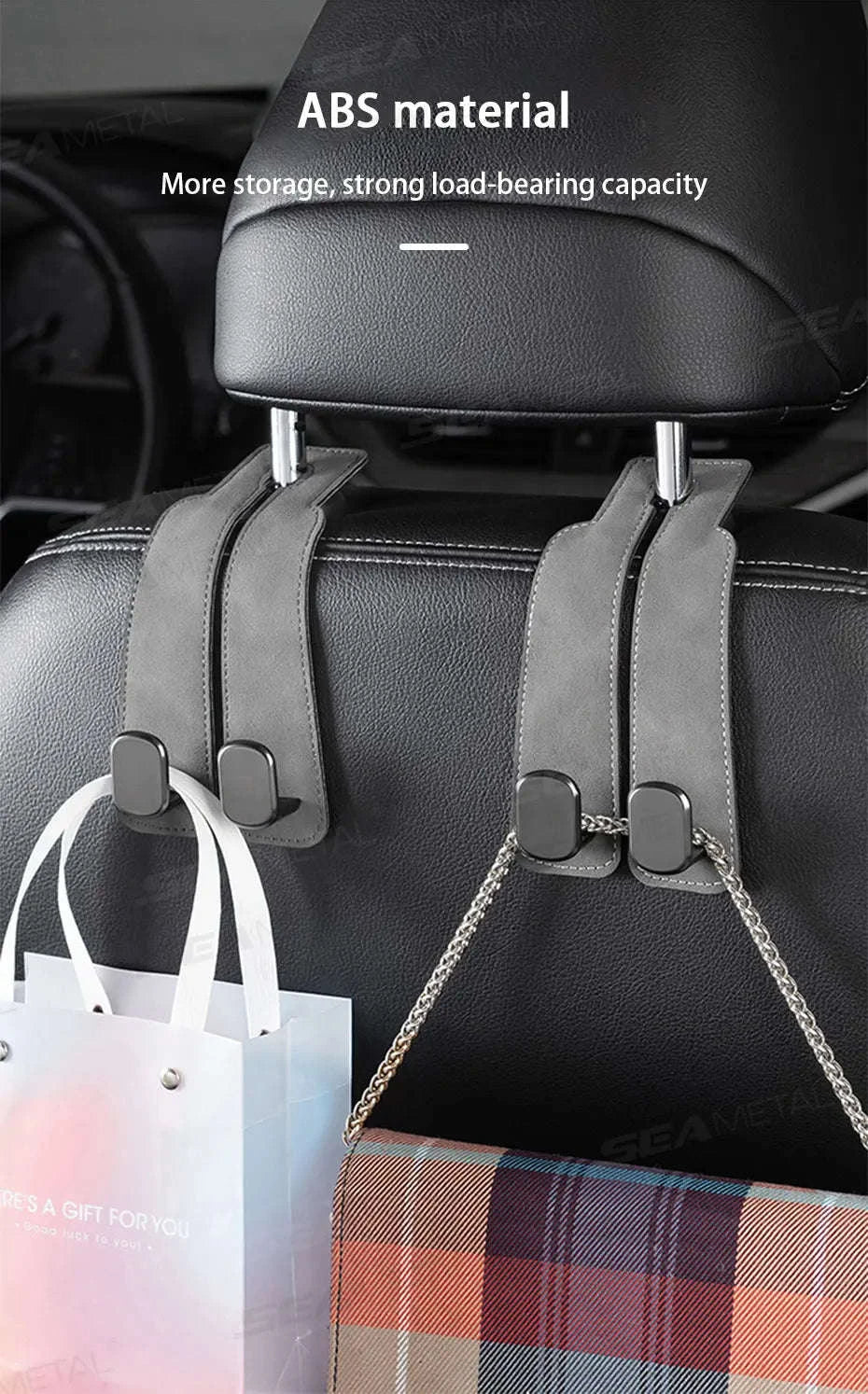 Car Seat Back Hook Luxury Suede Headrest Hanging Hook-ABS-Single-Black