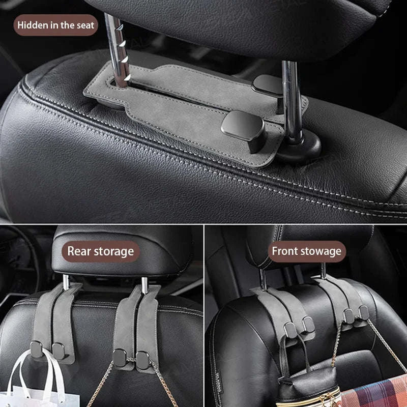 Car Seat Back Hook Luxury Suede Headrest Hanging Hook-ABS-Single-Black