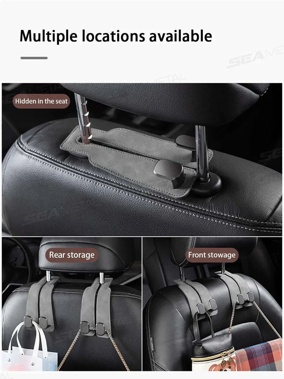 Car Seat Back Hook Luxury Suede Headrest Hanging Hook-ABS-Single-Black