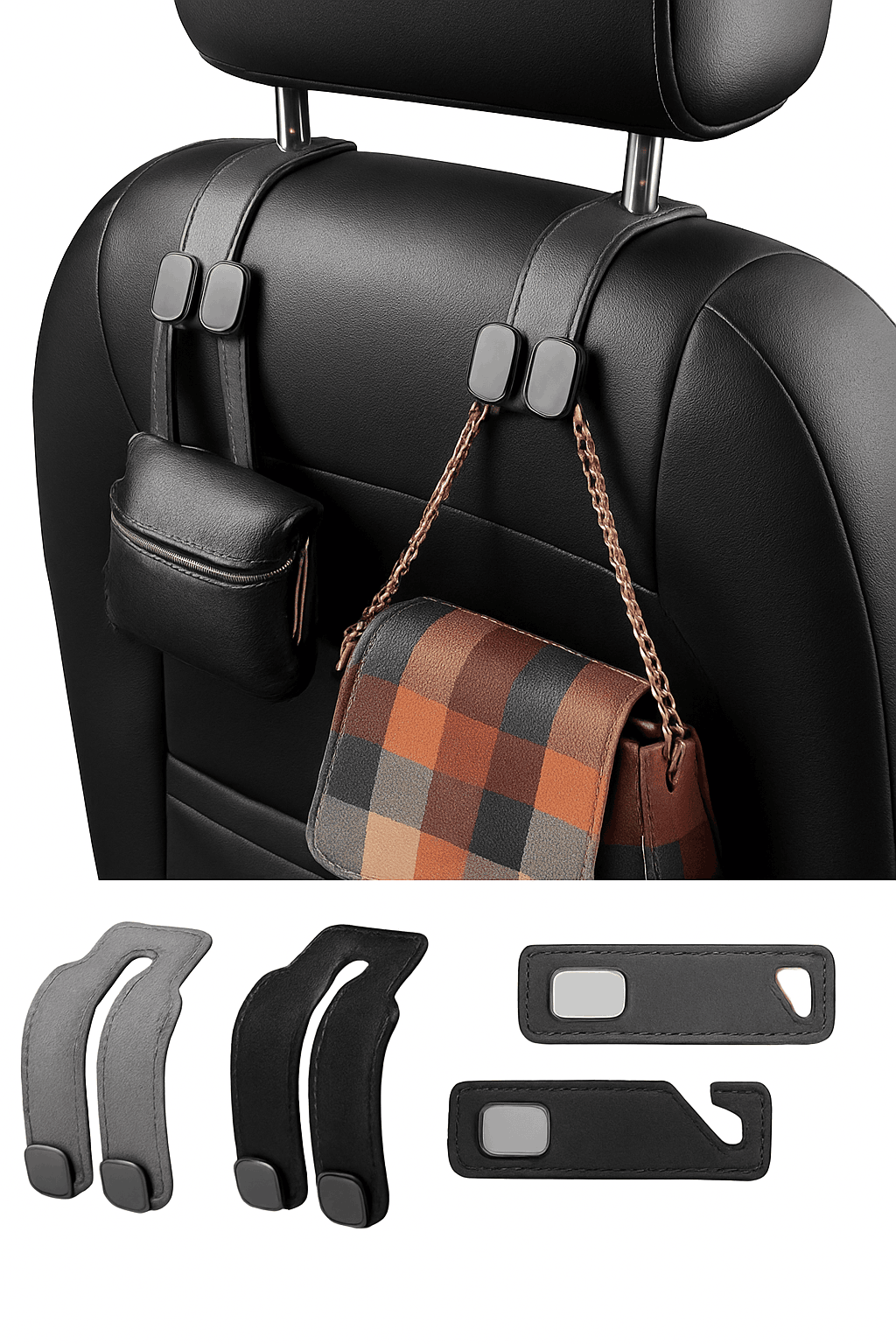 Car Seat Back Hook Luxury Suede Headrest Hanging Hook-ABS-Single-Black