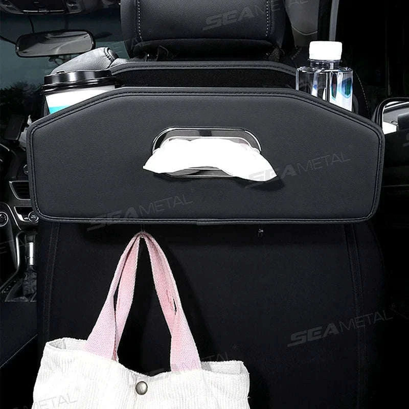 Car Seat Back Organizer with Tissue Holder, Cup Holder and Hooks-Black