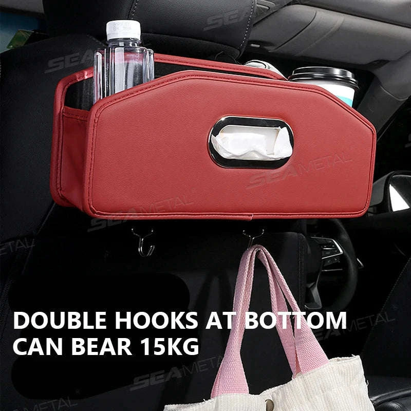 Car Seat Back Organizer with Tissue Holder, Cup Holder and Hooks-Black